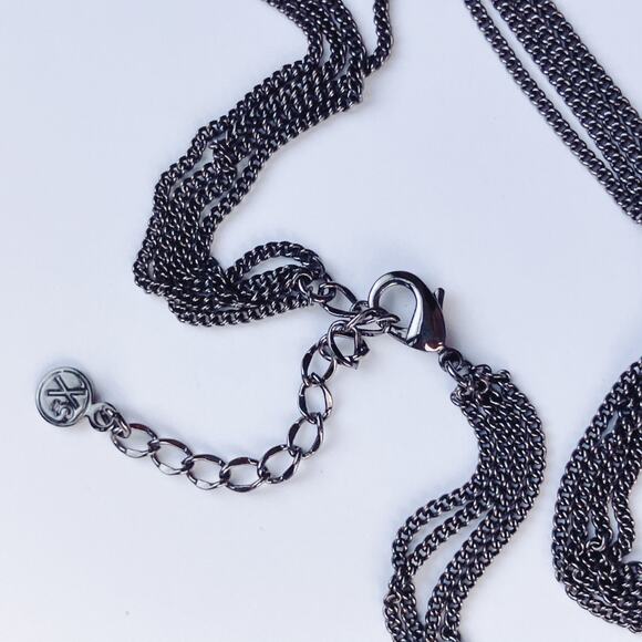 Rhinestone Sunburst Statement Necklace and Chain Fringe Gunmetal Jewelry - Picture 5 of 11